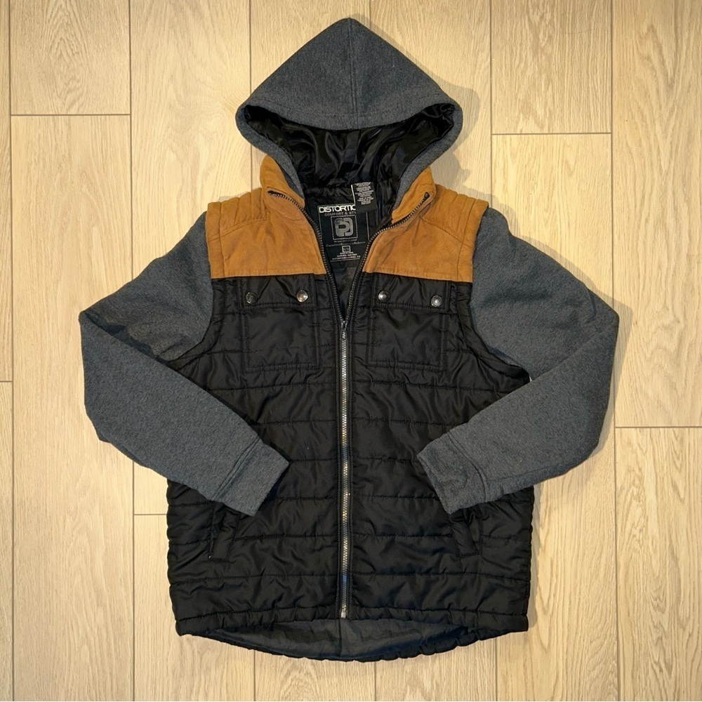 Distortion Jacket Vest Hoodie Zip Up Style Brown Size Medium